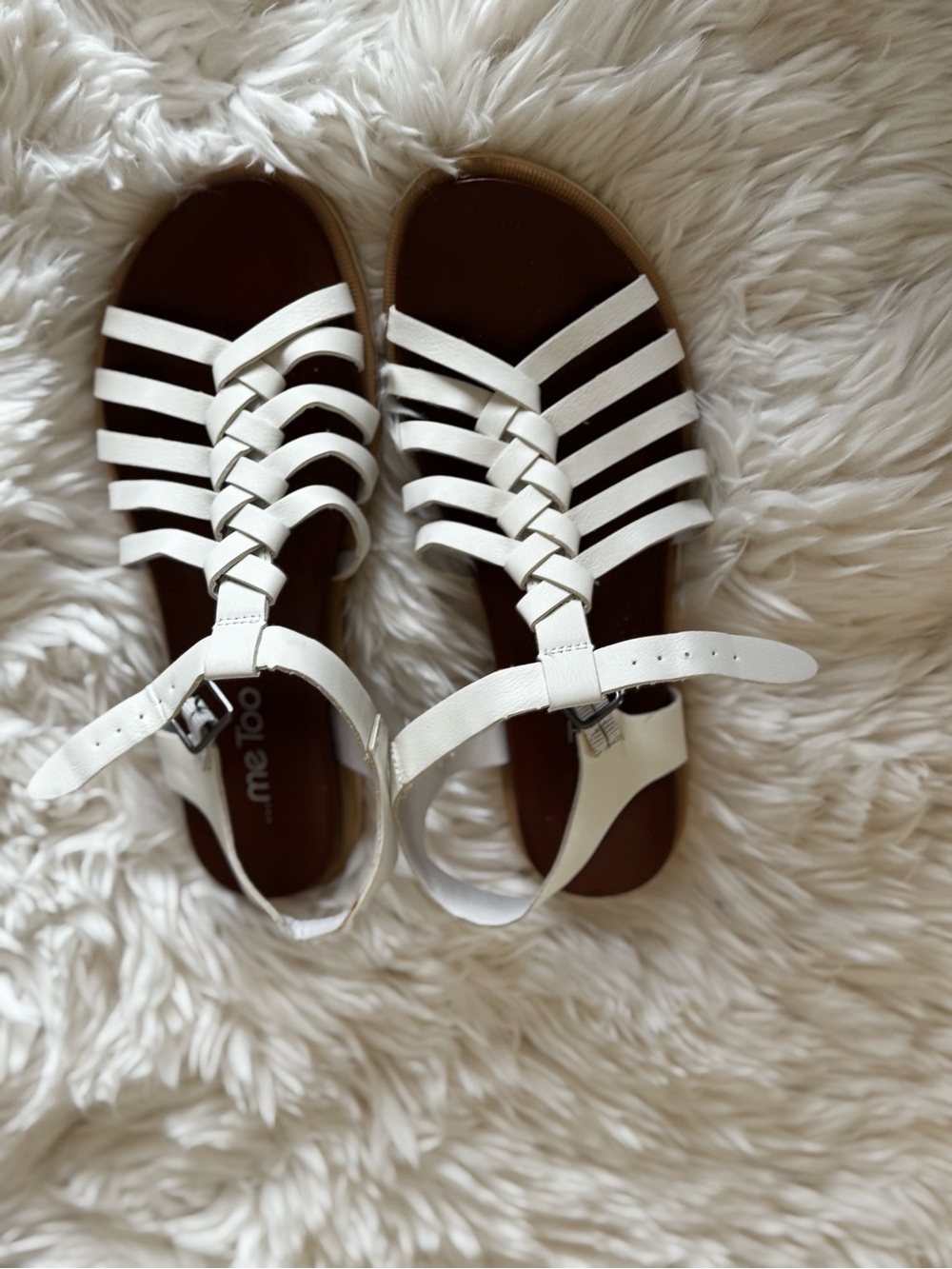 me too White Braided Strappy Flat Sandals